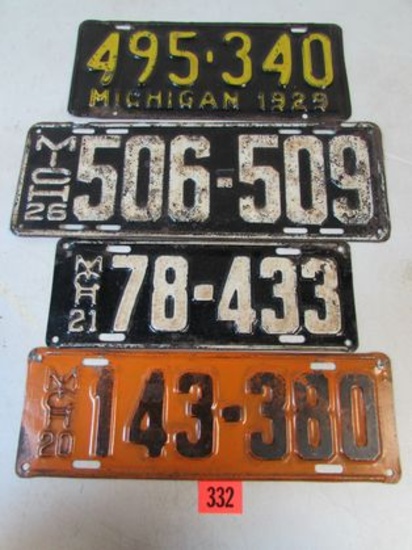 1920, 1921, 1926, 1929 Michigan Automobile License Plates