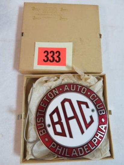 NOS Bustleton Auto Club Enamel Grill Badge w/ Original Box