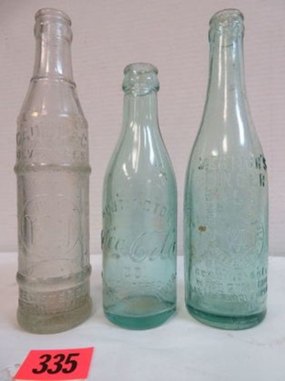 Lot of (3) Antique Embossed Glass Soda Pop Bottles Inc. Cadillac, Coca-Cola and Vernors