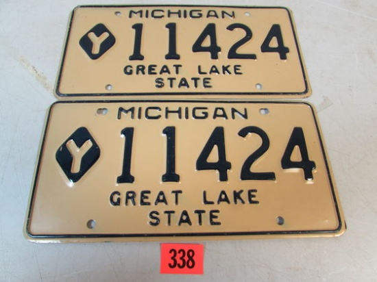 Vintage 1960's Michigan " Y " License Plates Matching Pair