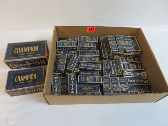 Large Collection of Vintage Champion Spark Plugs In Original Boxes