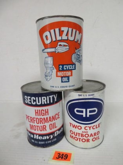 Lot of (3) Vintage 2-Cycle Fibre Oil Cans Inc. Oilzum, Pittsburgh Penn