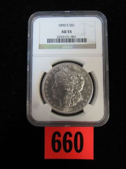 1890 S Morgan Silver Dollar NGC AU55