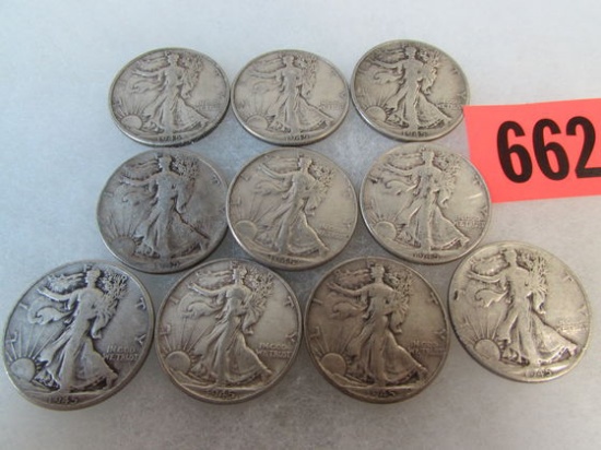 Lot (10) 1945 Walking Liberty Silver Half Dollars