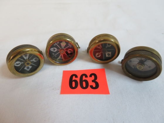 Lot of (4) Vintage Marbles Brass Compasses