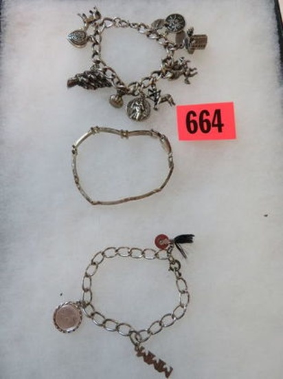 Lot of (3) Vintage Sterling Silver Bracelets Inc. Charm Bracelet