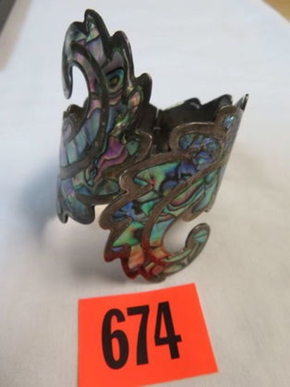 Beautiful Taxco Sterling Silver and Abalone Cuff Bracelet