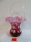 Fenton Cranberry Opalescent Hand Painted Basket, Artist Signed