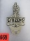 Antique Citizens Auto Insurance (Howell, MI) Metal License Plate Topper
