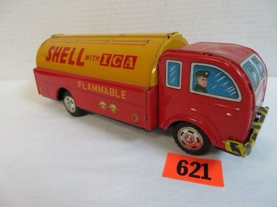 Vintage 1960s Shell with ICA Tin Friction Tanker Truck (Japan)
