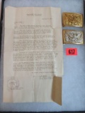 Named Major General 37th Div. U S Military Belt Buckles & Death Notification Dated 1941