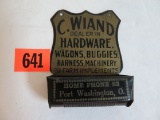 Antique Wiand Hardware, Wagons & Buggies Metal Advertising Match Holder