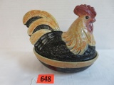 Fenton Artist Signed Hand Painted Hen on Nest Covered Dish
