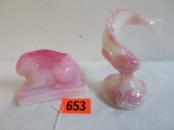 Lot of (2) Fenton Rosalene Animal Figures Inc. Rabbit and Fish