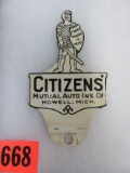 Antique Citizens Auto Insurance (Howell, MI) Metal License Plate Topper