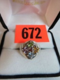 Ladies Sterling Silver Ring with Multi Colored Stones