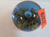 Vintage Floral Multi-Color Art Glass Paperweight