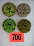 Lot of (4) 1960s Michigan Bow Hunters License Pinbacks