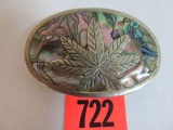 Unusual Silver and Abalone Shell Belt Buckle, Signed Mexico