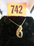 Beautiful 10K Gold Ladies Necklace with Sapphire Pendant