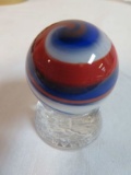 Signed Rick Davis Red, White and Blue Swirl Marble, 1 7/16