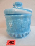 Fenton Blue Slag Glass Tobacco Jar