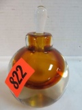 Beautiful Amber Art Glass Perfume Bottle w/ Stopper