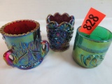 Lot of (3) Carnival Glass Toothpick Holders, As shown