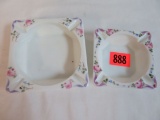 Lot of (2) Westmoreland Milk Glass Hand Painted Ashtrays