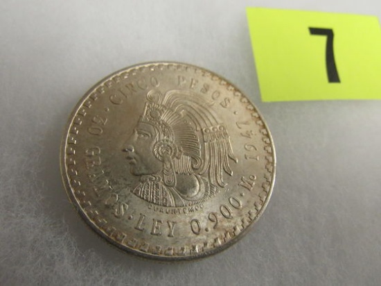 1947 Mexico 5 Peso Silver Crown