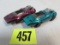 (2) Vintage 1969 Hot Wheels Redline Peeping Bomb Magenta, Aqua