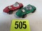 (2) Vintage 1967 Hot Wheels Redline Silhouette Red, Green