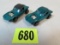 (2) Vintage 1967 Hot Wheels Redline Python Aqua