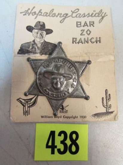 Vintage 1950 Hopalong Cassidy Metal Badge On Original Card
