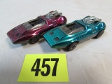 (2) Vintage 1969 Hot Wheels Redline Peeping Bomb Magenta, Aqua