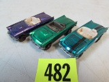 (3) Vintage 1968 Hot Wheels Redline Classic 57 Bird Aqua, Green, Purple