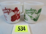 (2) Antique Hopalong Cassidy Milk Glass Mugs