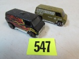 (2) Vintage 1974 Hot Wheels Redline Vans Us Army, Black/ Flames (no Side Markers)