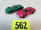 (2) Vintage 1967 Hot Wheels Redline Ford J-car Green, Rose Pink