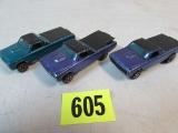 (3) Vintage 1967 Redline Hot Wheels Custom Fleetside Purple, Aqua