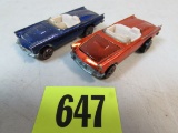 (2) Vintage 1968 Hot Wheels Redline Classic 57 Bird Orange, Purple