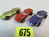 (3) Vintage 1968 Redline Hot Wheels Turbofire (orange, Purple, Anti-freeze)