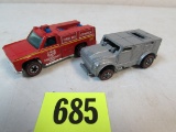 (2) Vintage 1970's Hot Wheels Redlines Funny Money, Emergency Rescue Truck