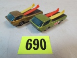 (2) Vintage 1967 Hot Wheels Redline Deora (anti-freeze, Gold)