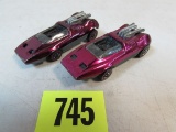 (2) Vintage 1969 Hot Wheels Redline Peeping Bomb Magenta