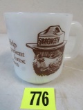 Vintage Glassbake Smokey The Bear Milk Glass Mug