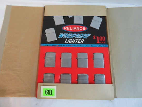 Vintage NOS Reliance Windproof Lighter Easel Back Store Display, Complete
