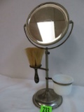 Antique Shaving Mirror W/ Milk Glass Soap Cup and Brush