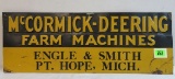 Vintage McCormick - Deering Farm Machines (Port Hope, MI) Embossed Metal Dealership Sign