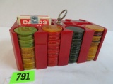 1930s Bakelite Poker Chip Caddy Set w/ Bakelite Poker Chips